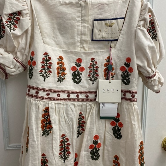 NWT Agua by Agua Bendita Pistachio Dahlia Dress Embroidered Floral Ivory S - Picture 2 of 13